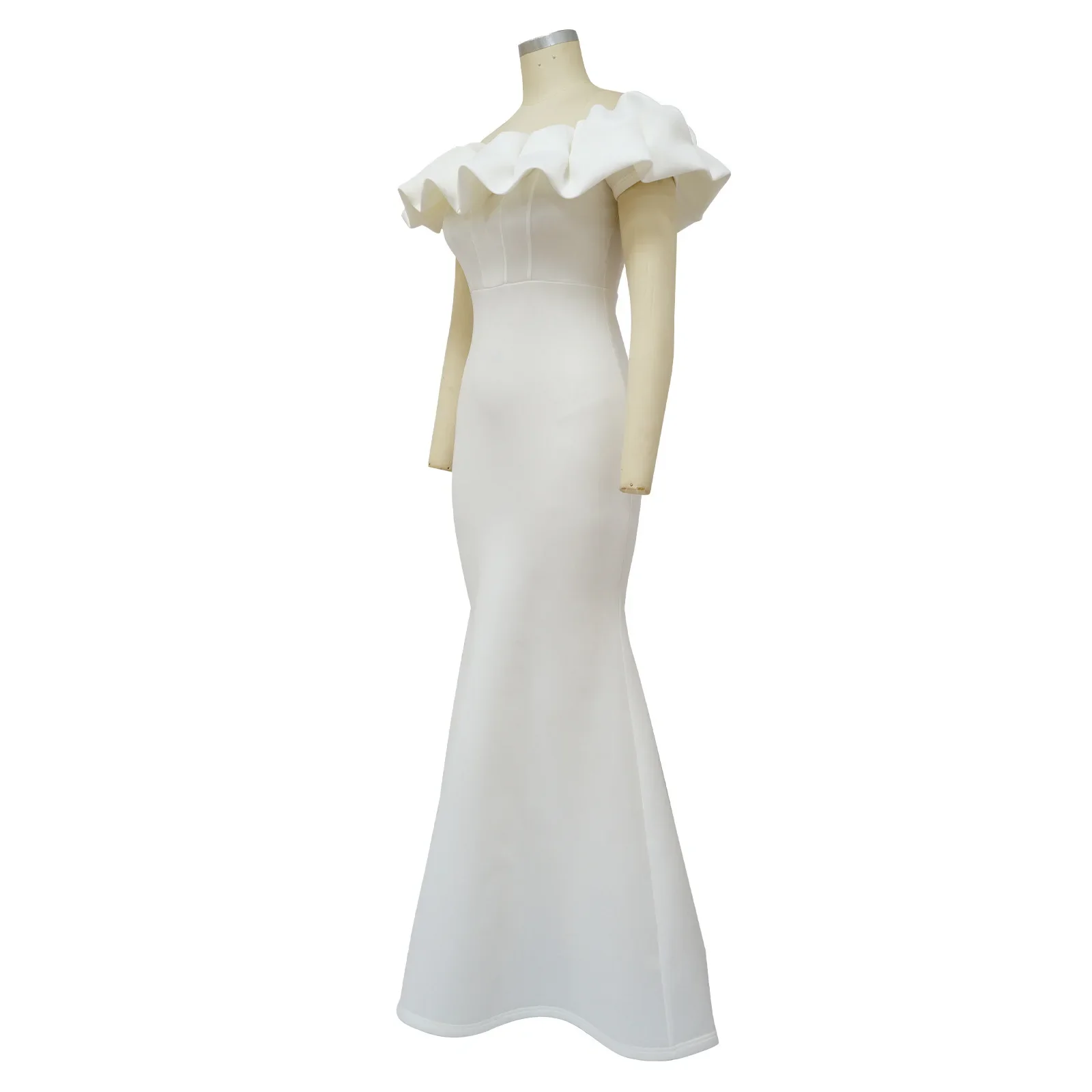 Robe de Soirée Longue et Élégante pour Femme, Tenue Froncée, Slim, Batteries, Sirène, Blanche, pour Invités de Mariage