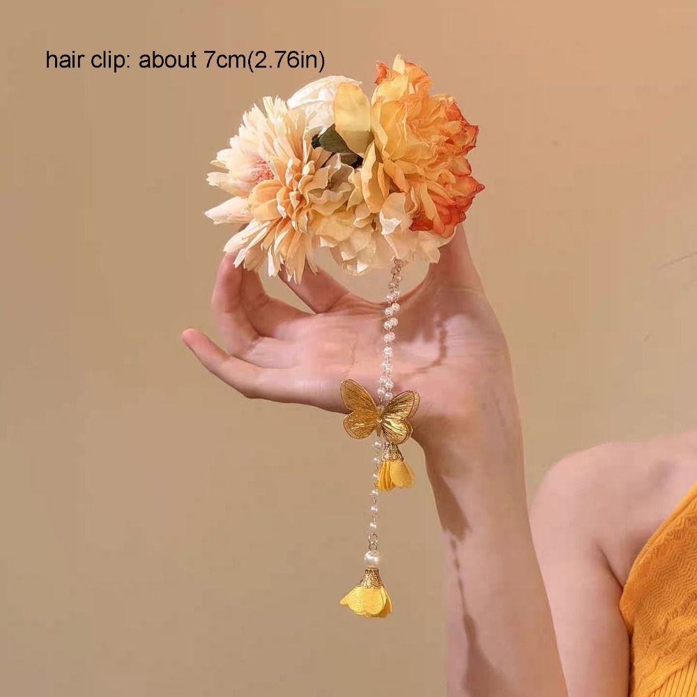 Accessoires de cheveux Hanfu élégants avec pompon, style ancien coloré, style chinois, pince à cheveux latérale, accessoires de tête, épingle à cheveux fleurie pour femmes