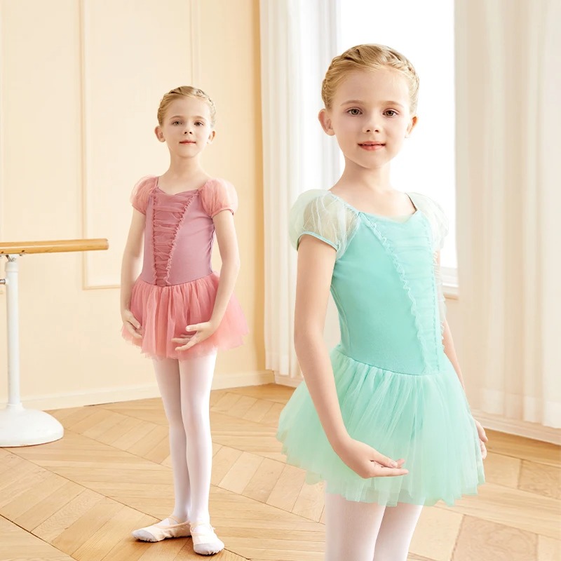 Robe tutu de ballet pour filles, justaucorps de ballet, manches bouffantes, jupes gaze de danse pour enfants, olympiques de fête de skate, batterie, nageuse