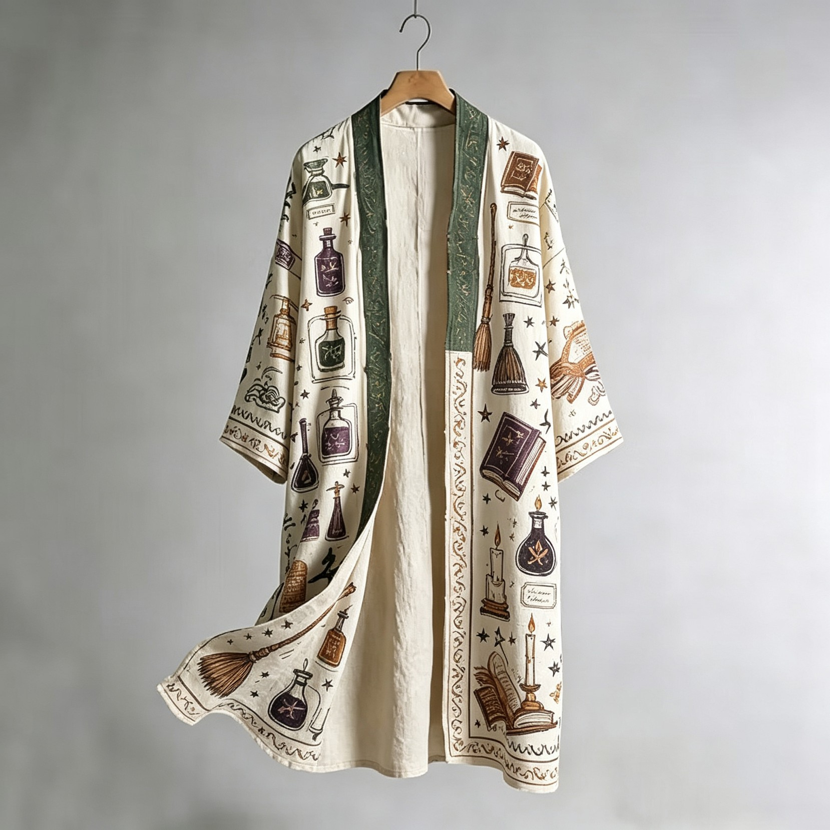 Robe longue de style kimono pour femme, série Spring Song, style naturel, imprimé art corporel intégral, manches longues larges, kimono 2026