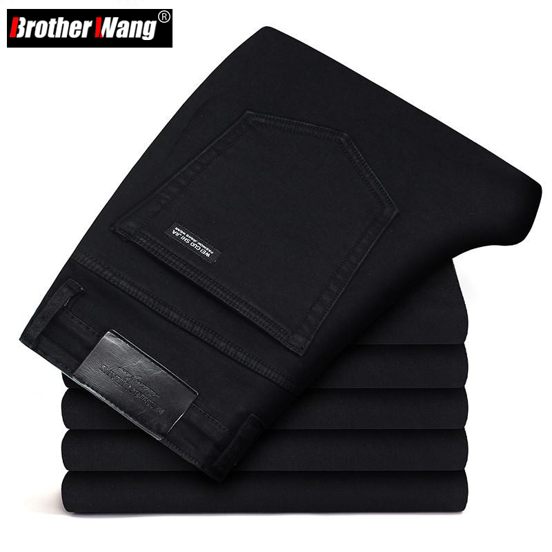 Jean noir extensible pour hommes, Style classique, mode Business, pantalon en Denim noir pur, Slim, marque masculine, pantalon décontracté