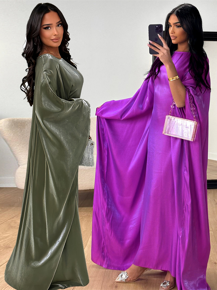 Abaya-Robe de Luxe en Satin pour Femme Musulmane, Vêtement Éducatif, Type Kaftan, à Motif de Papillon et Chauve-Souris