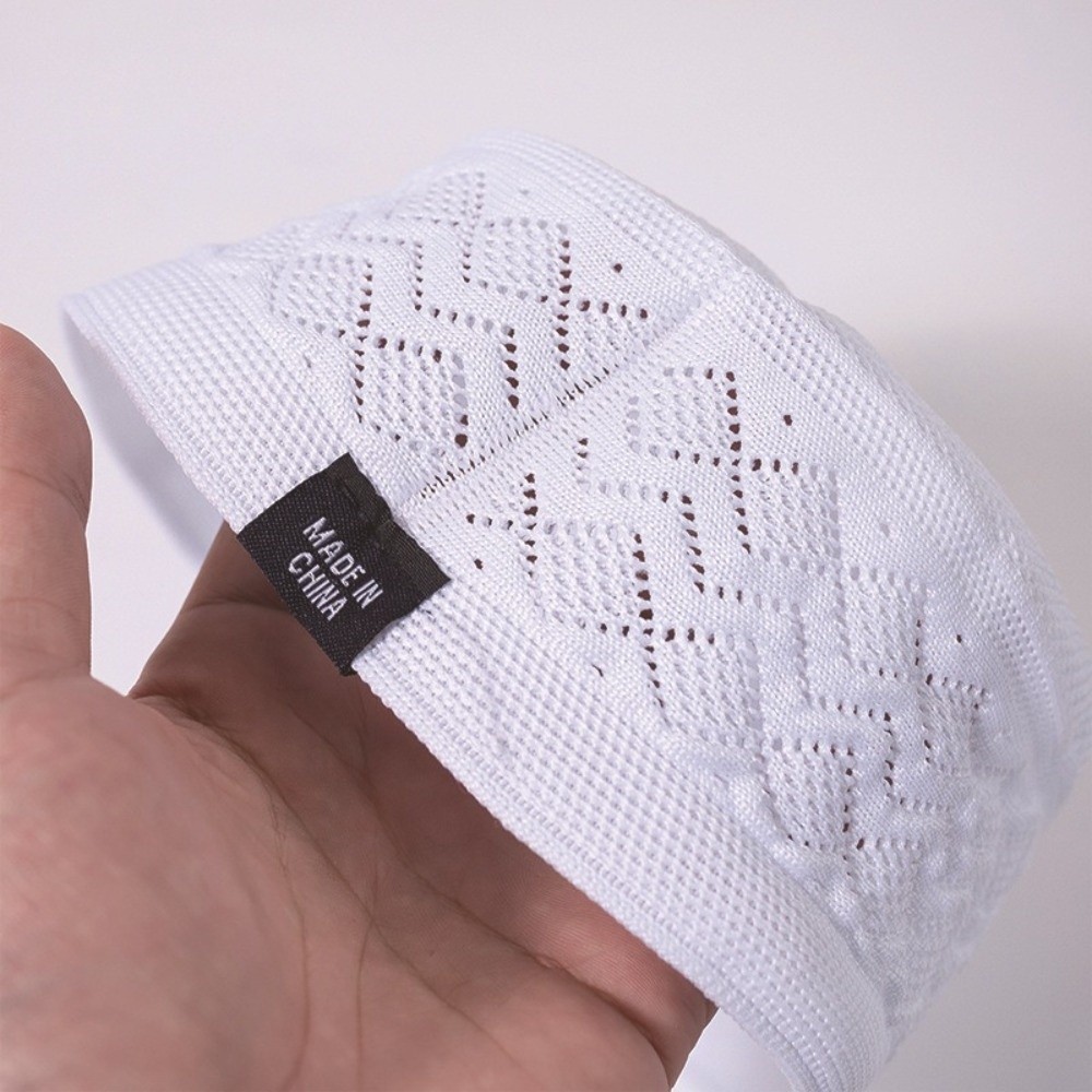 Nouveau chapeau ethnique en tricot crocheté, maille respirante, dessus plat, coton fin, chapeau islamique pour hommes