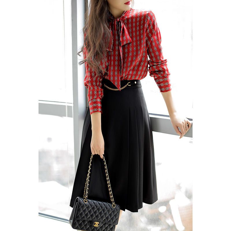 Chemisier vintage à manches longues pour femmes, chemise imprimée Harajuku, vêtements féminins élégants, col écharpe, décontracté, américains, mode, nouveau