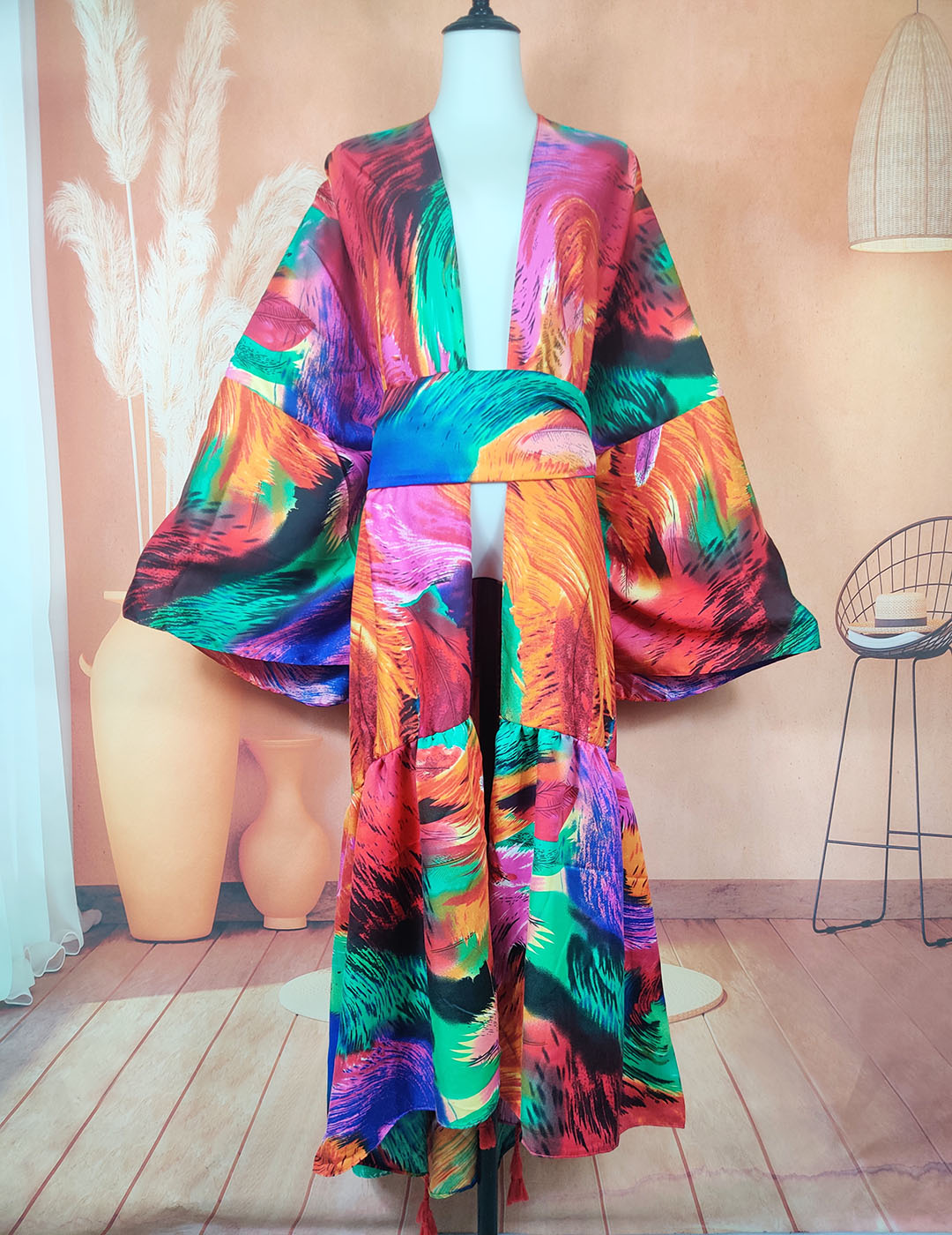 Cardigan ouvert sur le devant imprimé en coton pour femmes musulmanes africaines, ceinture assortie, vêtements de ramadan adt kimonos, mode européenne, automne, nouveau
