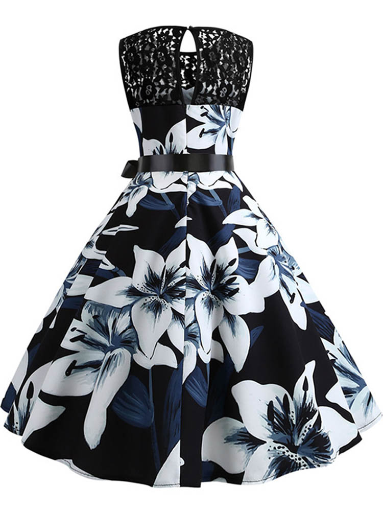 Robe trapèze en dentelle à imprimé floral pour femmes, robe de soirée vintage, tunique décontractée, robe de bureau pour dames, été