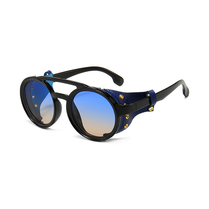 Lunettes de soleil steampunk pour voyages d'été, hommes et femmes, lunettes de soleil classiques avec monture en cuir ronde, verres punk UV400