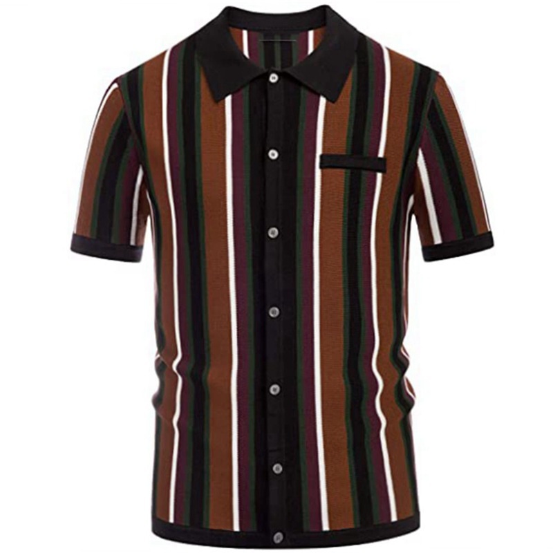 Chemises de soirée de luxe pour hommes, shorts d'été, slim, bouton à revers, rayure, chemisier à la mode, styliste masculin avec tout, Y-2024