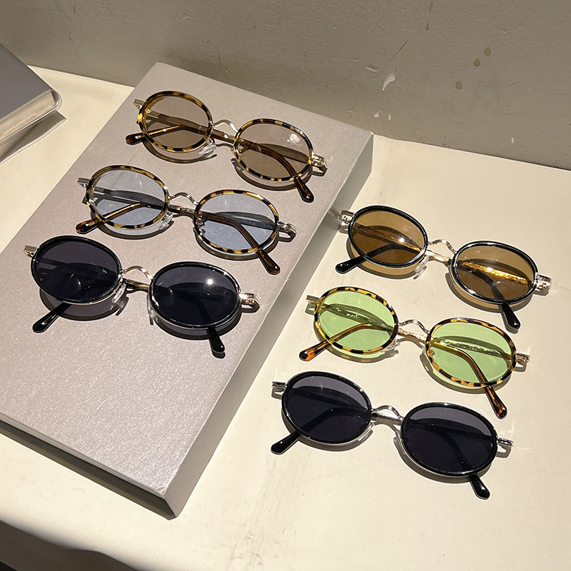Lunettes de soleil ovales style coréen Hip Hop Punk pour femmes et hommes, mode luxe, motif léopard, couleur champagne, rétro, pour la conduite en extérieur