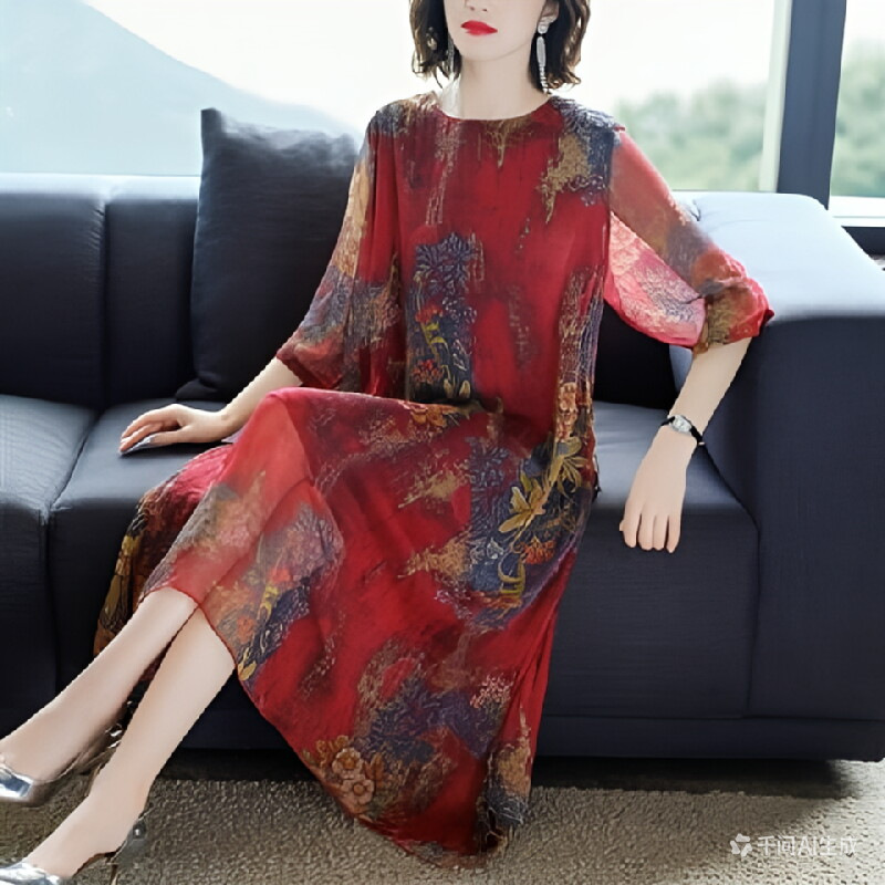 Robe midi grande taille pour mères d'âge moyen, nouveau style d'été, robe en tulle, cache-ventre, amincissante, jupe trapèze, décontractée et confortable