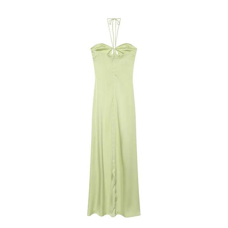 Robe longue en satin sexy pour femme, robe corset épaules dénudées, robe midi de soirée d'été pour femme, robe de plage à licou pour femme