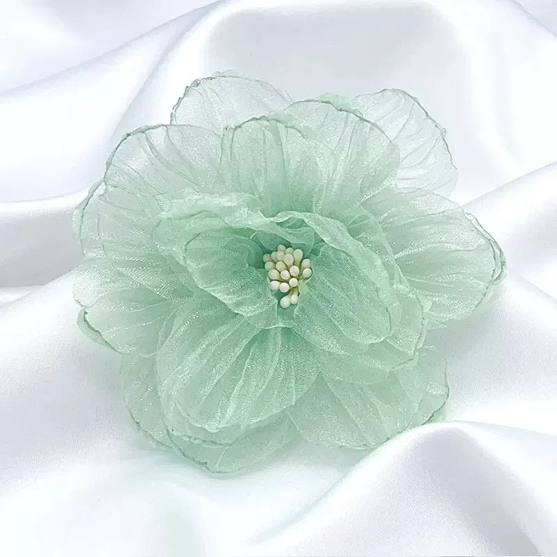 Fleurs en satin et organza de 9 cm pour accessoires de coiffure DIY, fleurs en tissu, fleurs en mousseline, accessoires pour cheveux sans pinces, nœuds, lot de 5 pièces
