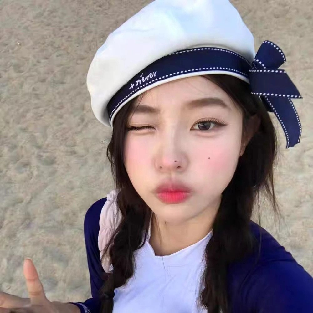 Chapeau de marin blanc tendance style coréen avec nœud, casquette octogonale, casquette uniforme, chapeau de peintre brodé de lettres, plage