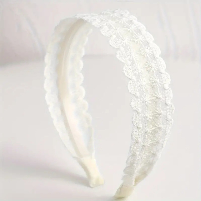 Serre-tête large en dentelle brodée blanche pour femme – Élégant, polyvalent, amusant, tendance – Accessoire de cheveux rétro et charmant