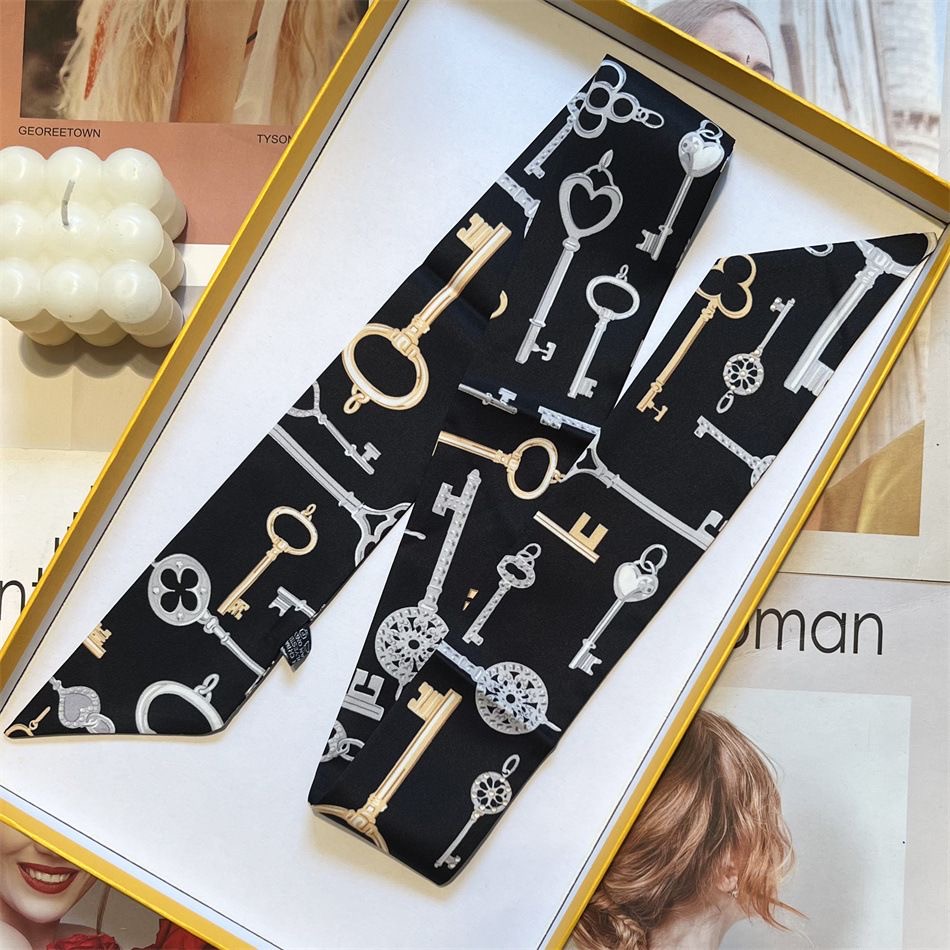 Écharpe de Style européen quatre saisons, bandeau en sergé à motif de clé, sac à main polyvalent, ruban de poignée, accessoires de mode pour femmes