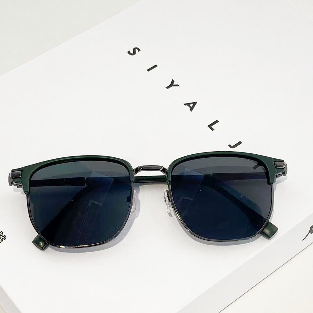 Beaux lunettes de soleil demi-monture personnalisées, Design rectangulaire rétro, verres noirs et gris, lunettes de soleil résistantes aux UV