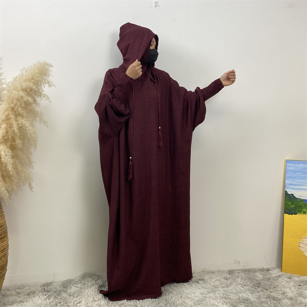 Femmes 12 couleurs Abayas musulman Ramadan vêtements de prière avec capuche Jalaba solide décontracté manches chauve-souris Robe arabe Eid Djellab