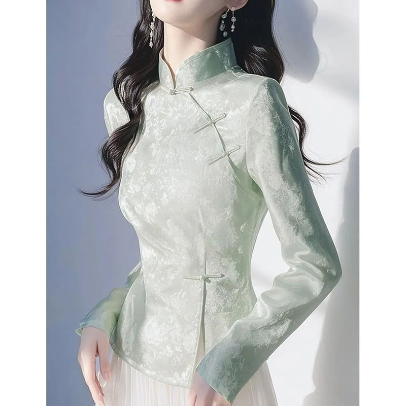 Chemisier femme 2025 printemps été haute qualité Unique belle dames chemise tempérament à manches longues style chinois dame hauts
