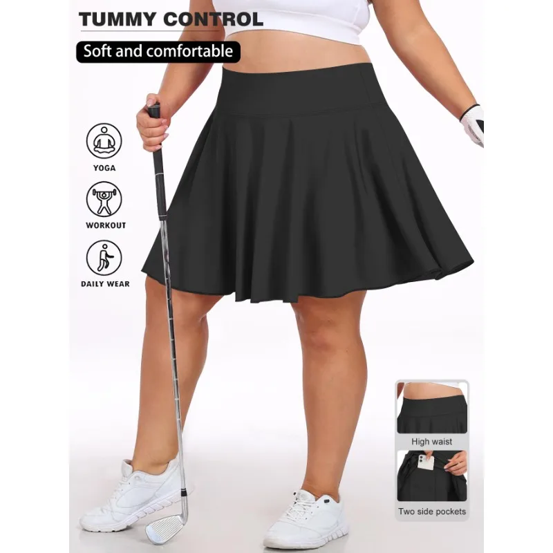 Grande taille femmes avec poche jupe courte Fitness jupe courte taille haute mode 200lbs sport jupe courte salle de sport en plein air jupe solide