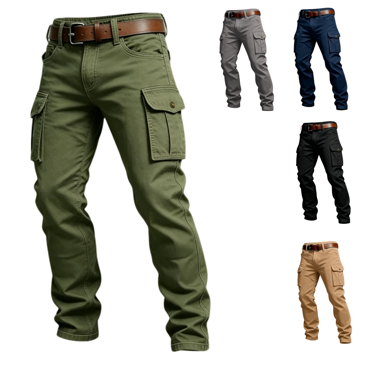 Nouveau pantalon cargo pour homme, coupe ample et droite, gris uni, polyvalent, pour le travail, joggers noirs, en coton, décontracté