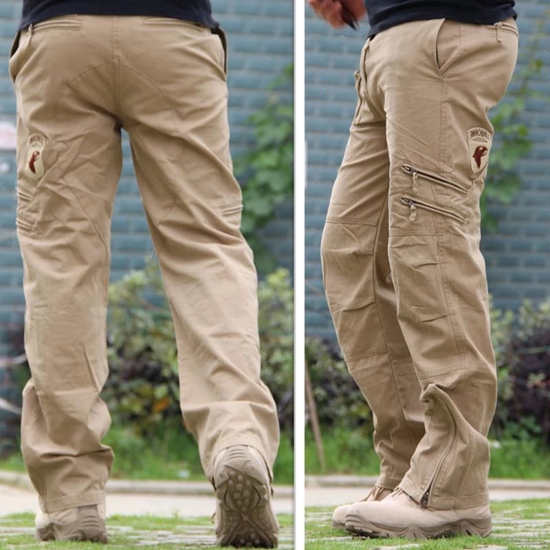 Pantalon Cargo Homme 2026 en Coton, Tactique d'Extérieur, Vintage Camouflage Vert, de Travail, Multi-Poches, en Coton, Camouflage Noir