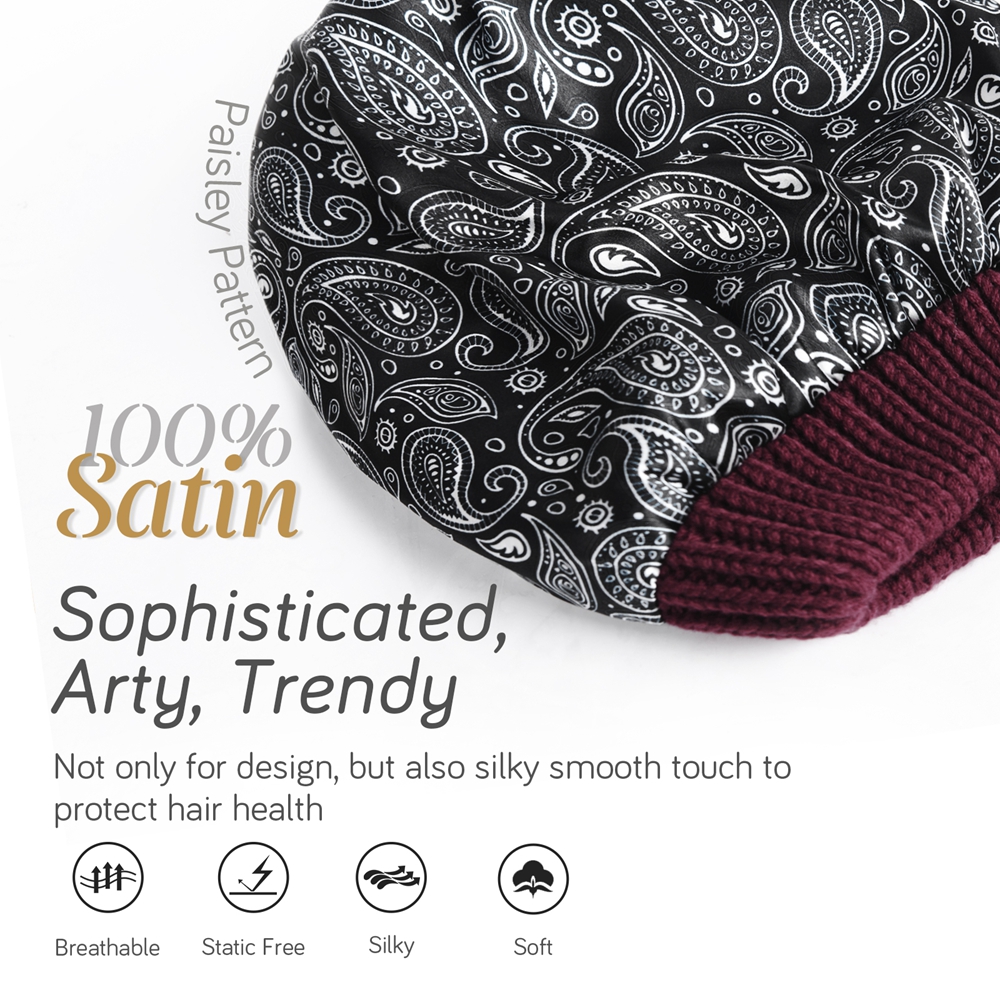 FURTALK hiver Satin doublé bonnet chapeau pour femmes câble tricot gros bonnets amples dame Double couche crâne casquette chaude mode