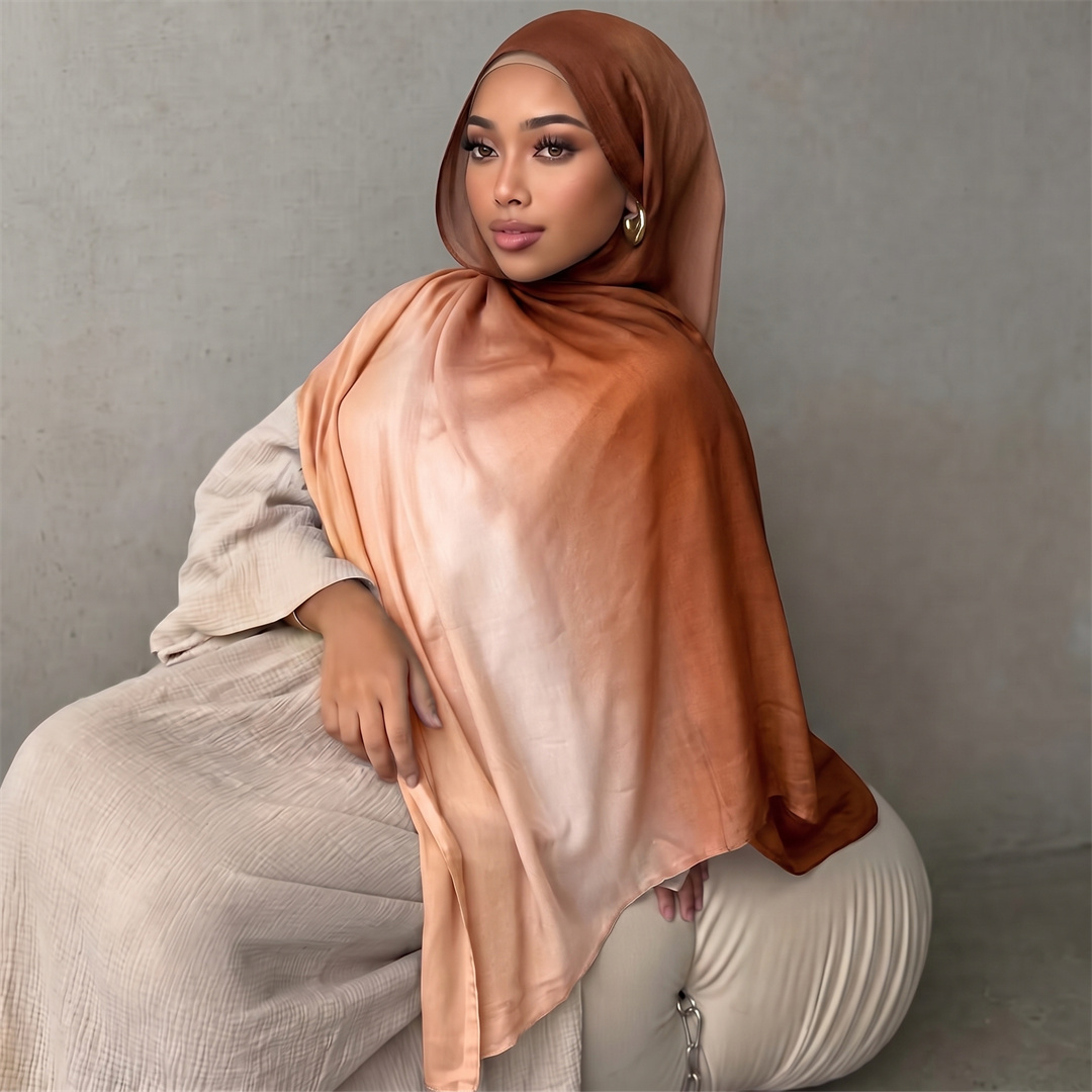 Foulard Hijab en Rayonne Imprimé Effet Encre Fluide Tendance, Doux et Léger, pour Femme Musulmane, Respirant, Turban Quotidien Islamique, Châle Idéal pour Cadeau