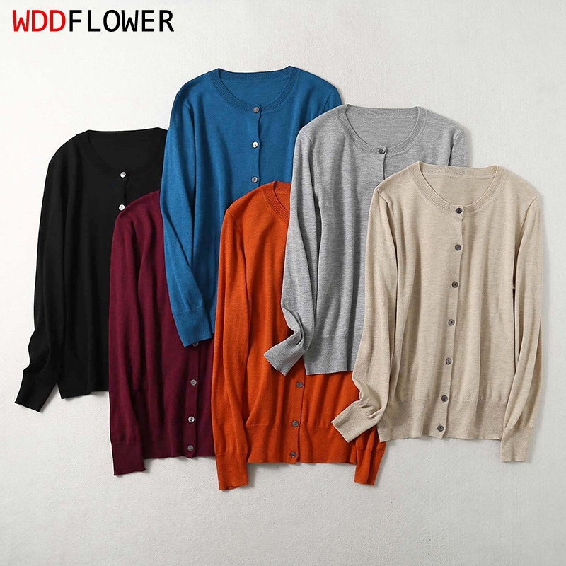Pull cardigan en cachemire pour femme, mélange de mûrier, monochromatique, col rond, boutons vers le bas, manches longues, L, XL, média, Circ053