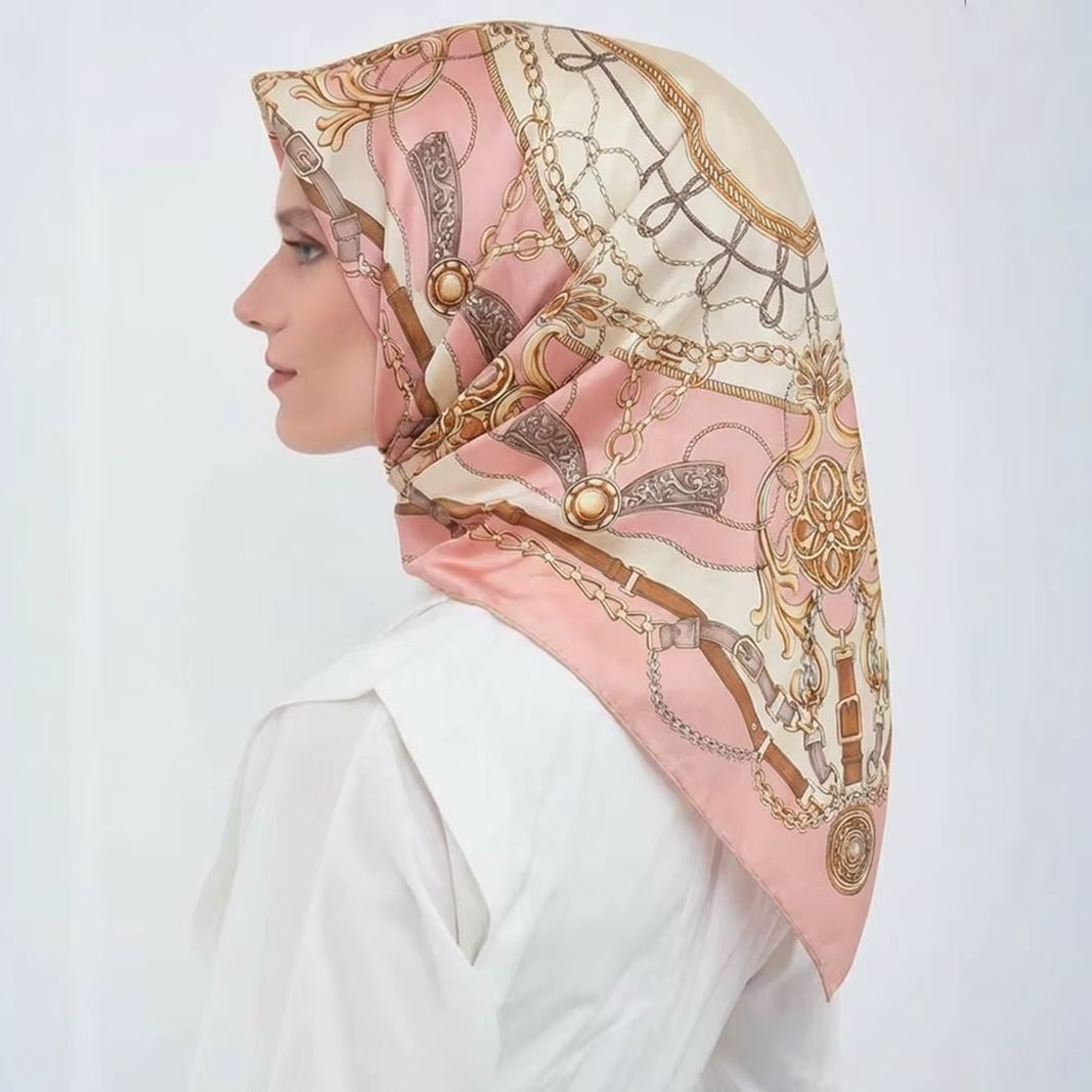 InjSatin-Foulard Carré Imprimé pour Femme, 90x90cm, Mouchoir de la raq, 256 Satin, Turban Floral Rond