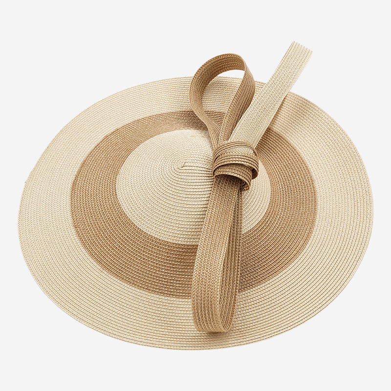 Grand chapeau fascinateur en paille à larges bandes, bandeaux élégants pour femmes, accessoire de tête pour bal de promo, fête, mariage, style français, chapeau de mariage femme