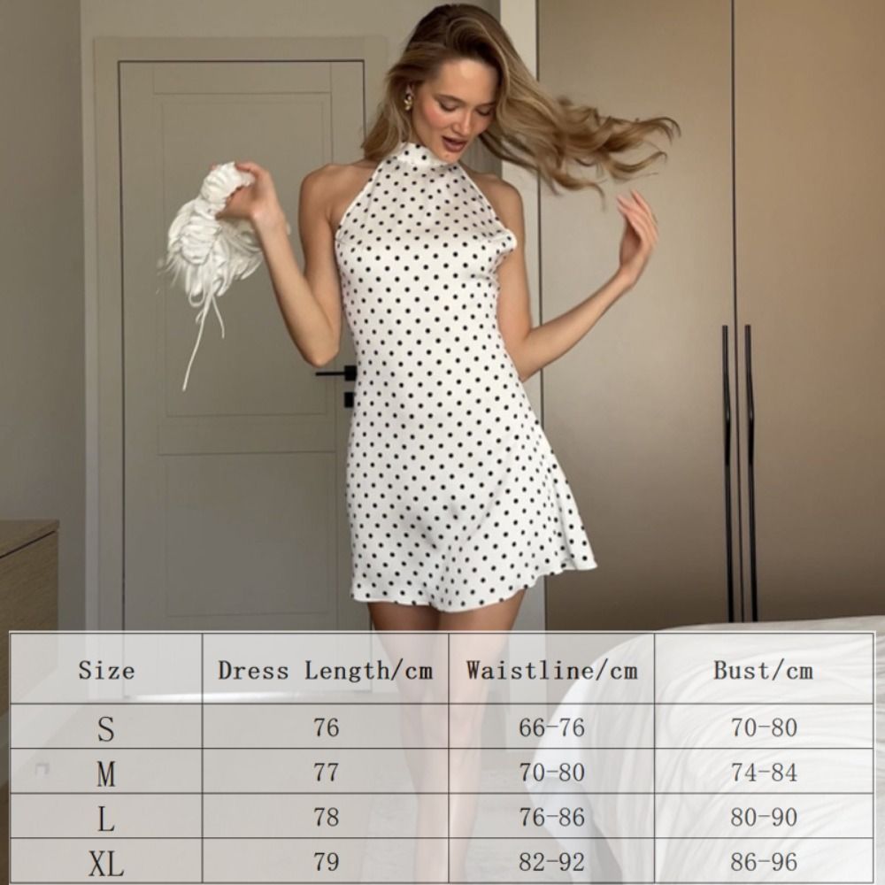 Robe sans manches dos nu tendance pour femme, taille cintrée, coupe trapèze, à pois, style bohème fluide, mini-robe de soirée