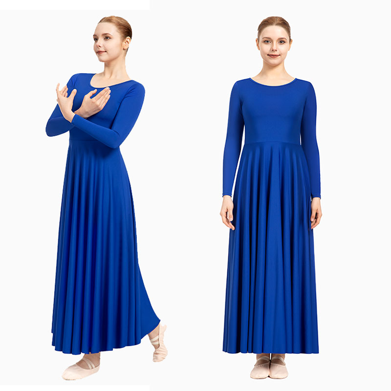 Robe de danse d'éloge à manches longues pour femmes, coupe ample, pleine longueur, vêtements de danse lyrique liturgique pour église, Costume de culte