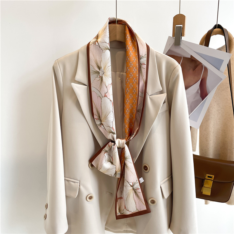 Nouvelle écharpe double couche haut de gamme, écharpe décorative, écharpe d'été à franges, cravate, polyvalente, fine, étroite, pour femme