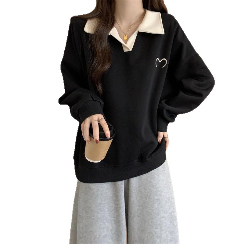 Haut à manches longues à revers, style décontracté, ample et léger, pour femme, grande taille, nouvelle collection printemps-automne