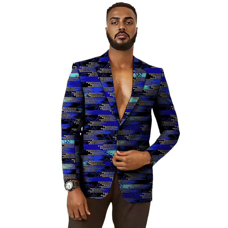 Blazer Homme Design Original, Veste de Costume Sur Mesure Style Africain, Imprimé Wax Vintage, Idéal pour Mariage et Soirée