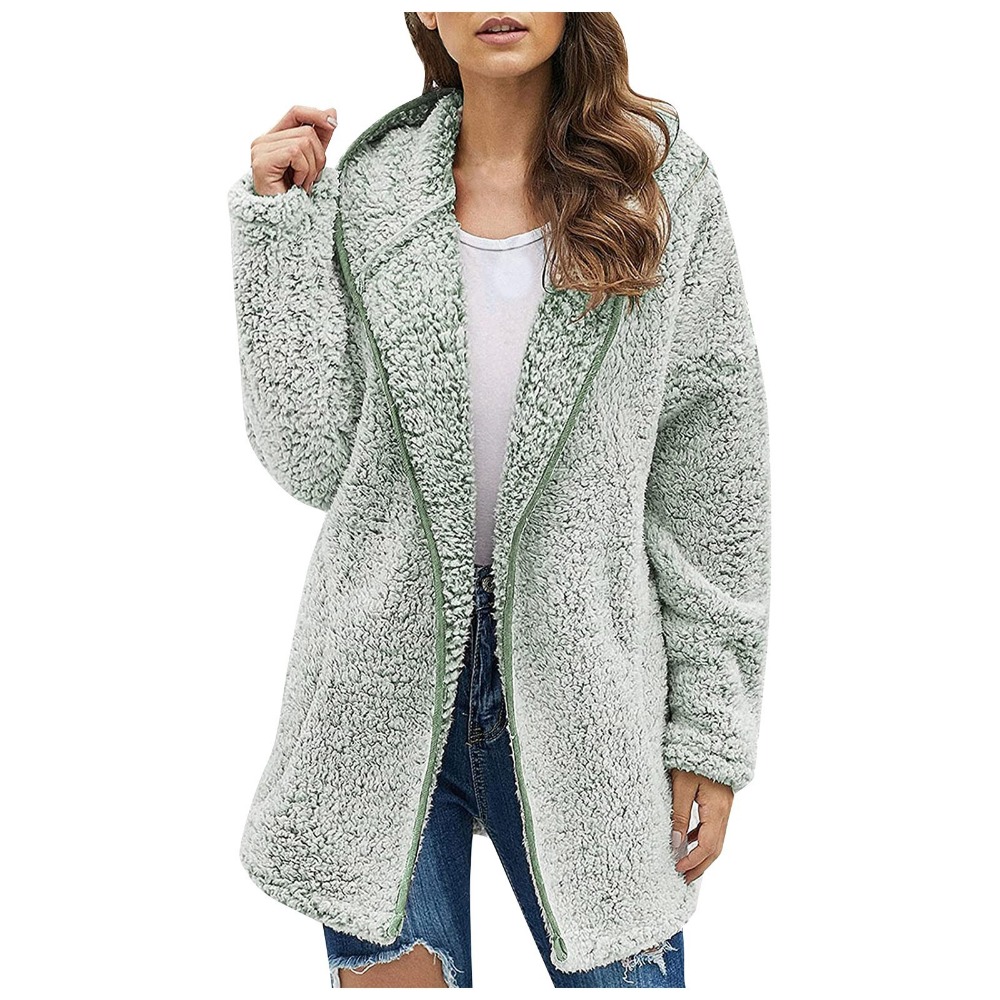 Automne hiver femmes longue veste en peluche chaud épais manteau polaire col rabattu manteau en peluche femme décontracté à manches longues vêtements d'hiver