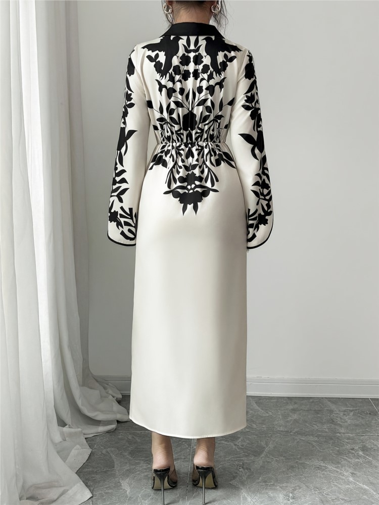 Robe d'automne femmes fleur florale élégante mode taille mince dames robes fendu Sexy moulante femme robe mi-longue