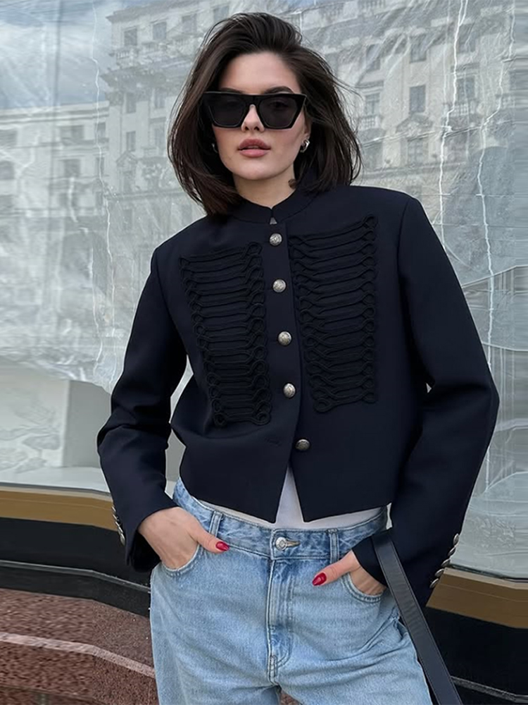 Manteau chic pour femme, mode, simple boutonnage, manches longues, vestes pour femmes, printemps 2026, mode de rue, style chinois, vêtements courts pour femmes