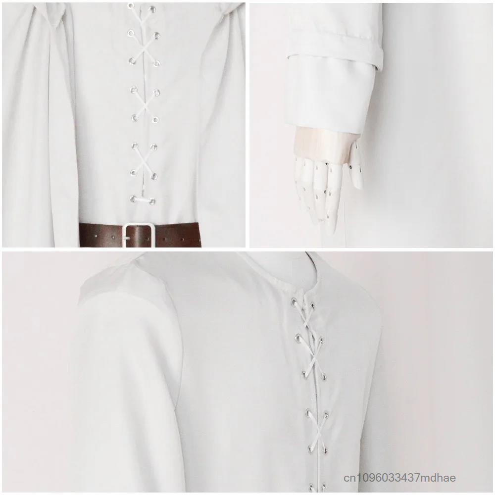 Robe de chevalier médiévale blanche à capuche pour homme, costume de tunique de chevalier de la Renaissance avec ceinture, tenue de cosplay de sorcier, déguisement de fête