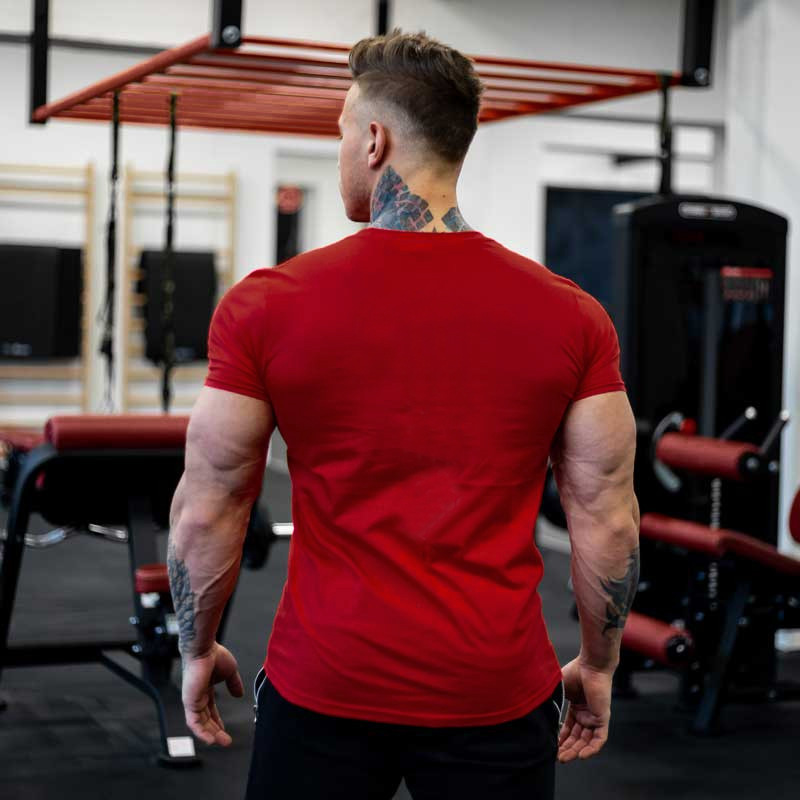Vêtements de sport pour hommes, T-shirt à manches courtes en coton, Slim, imprimé, pour course à pied, entraînement, hauts décontractés