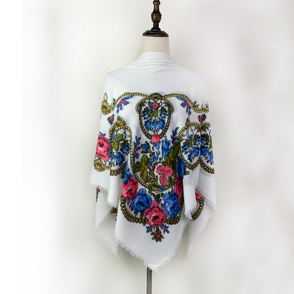 Foulard carré russe à fleurs de luxe pour femmes, Bandana fin et respirant, pare-soleil de voyage ethnique, châles de plage, 120x120cm