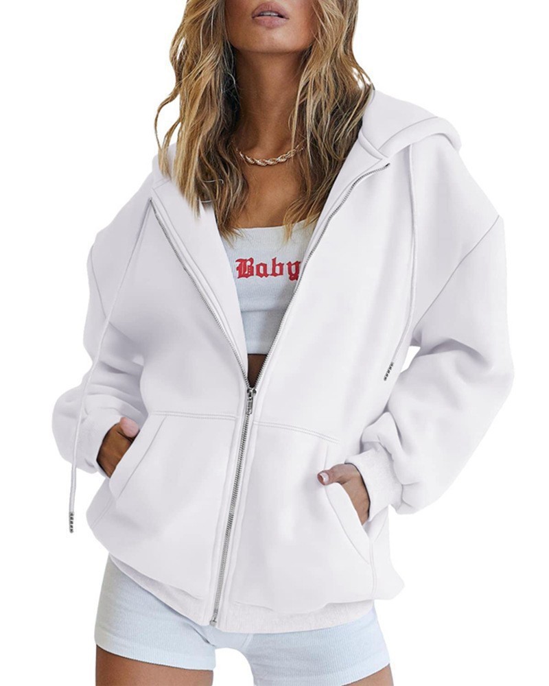 Nouveau sweat à capuche zippé pour femme, coupe ample, décontracté, avec cordon de serrage et poche