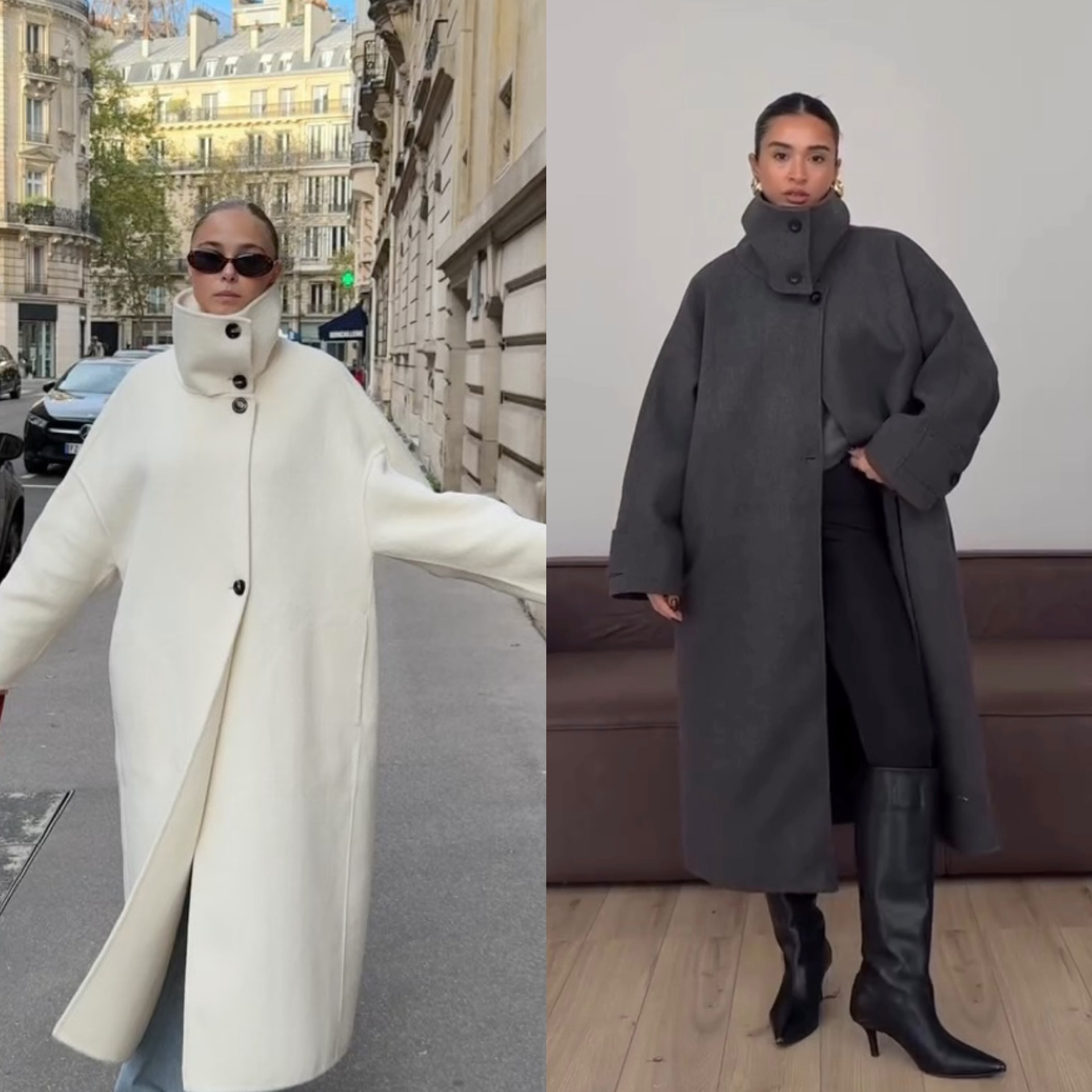 Manteau en laine ample à col montant pour femme, style décontracté, longueur au-dessus du genou, vêtements d'automne pour femme, vestes et manteaux pour femme MJ2