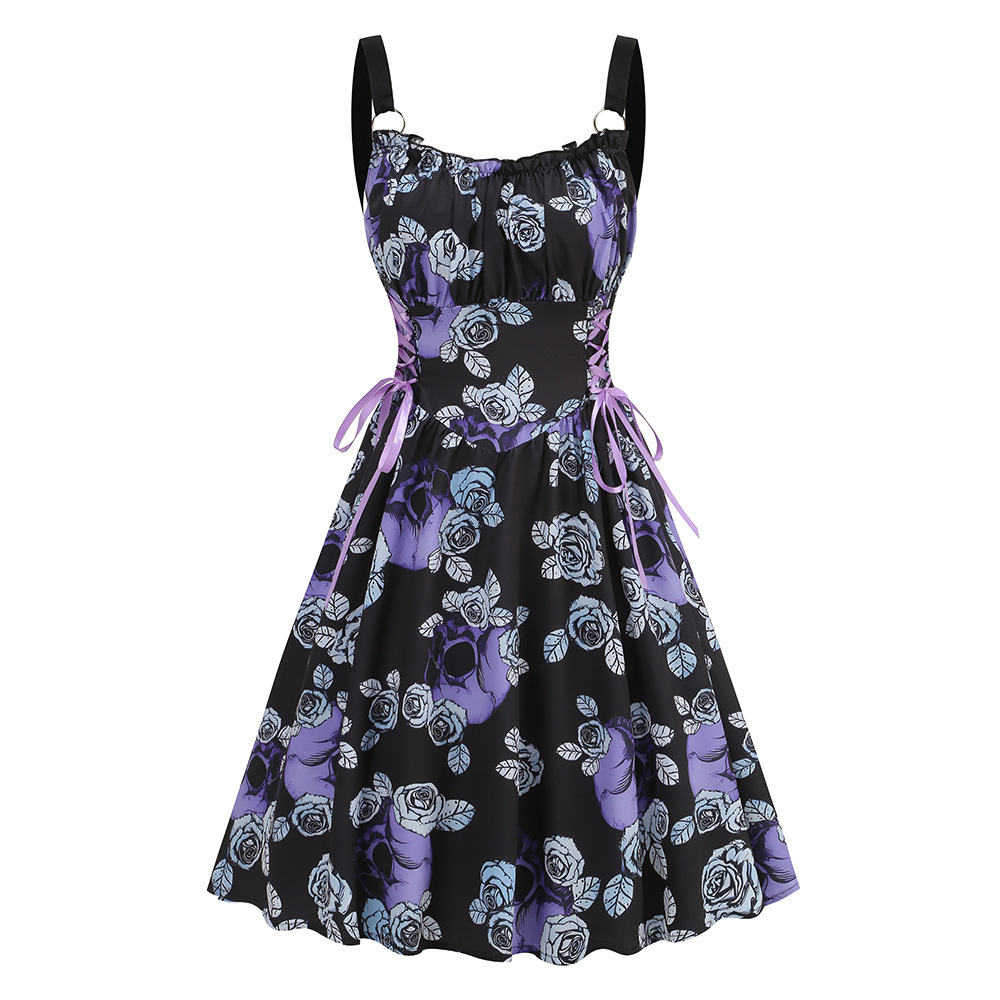 Robe de soirée imprimée à lacets pour femmes, robe à bretelles amincissantes, vêtements féminins à la mode, sexy et élégante