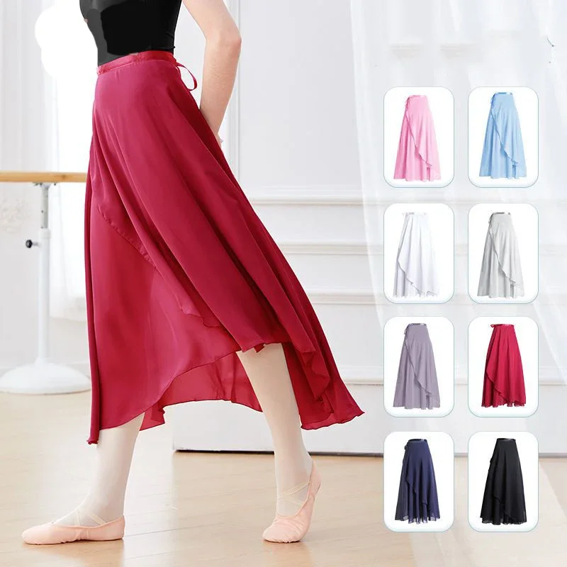 Jupe de danse Tutu de Ballet en mousseline de soie, écharpe enveloppante pour patins de danse, ballerine de gymnastique, longue jupe de Ballet lyrique pour femmes