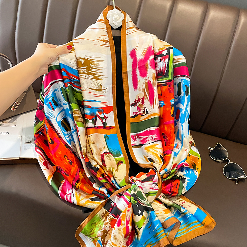 Écharpe de Luxe à Motif Floral pour Femme, Châle Enveloppant, Hijab, Bande de Sauna, Foulard, Étoles de Plage, 100% x 90cm, 180