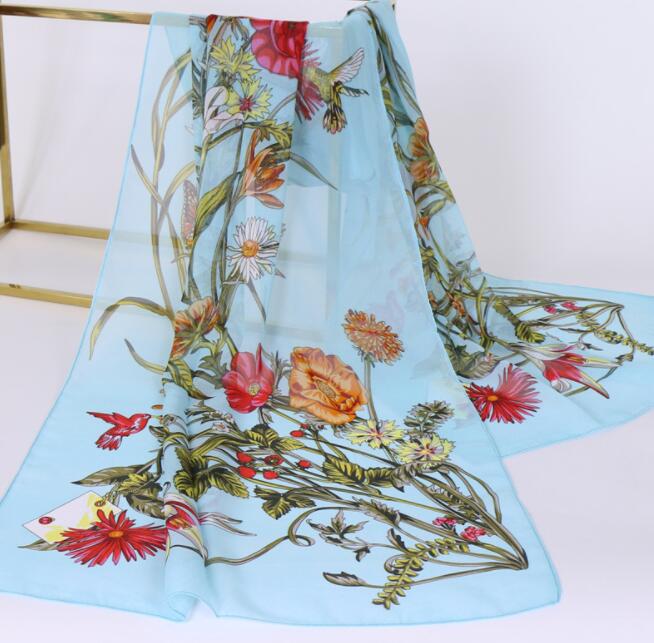 Foulard en mousseline de soie imprimé floral pour femme, écharpe ronde longue et douce, châle de simulation, écharpe de plage élégante, mode, injplanchers f