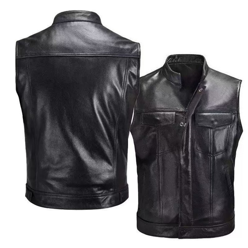 Gilet de mode noir moto Hip Hop gilet mâle Faux cuir Punk solide noir printemps sans manches gilet en cuir