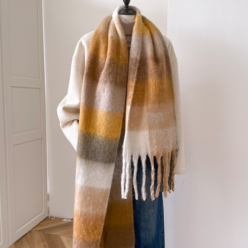 Foulard à carreaux en cachemire pour femme, châle et enveloppe chauds d'hiver, Bandana Pashmina, Long pompon, épais et vierge, nouvelle collection