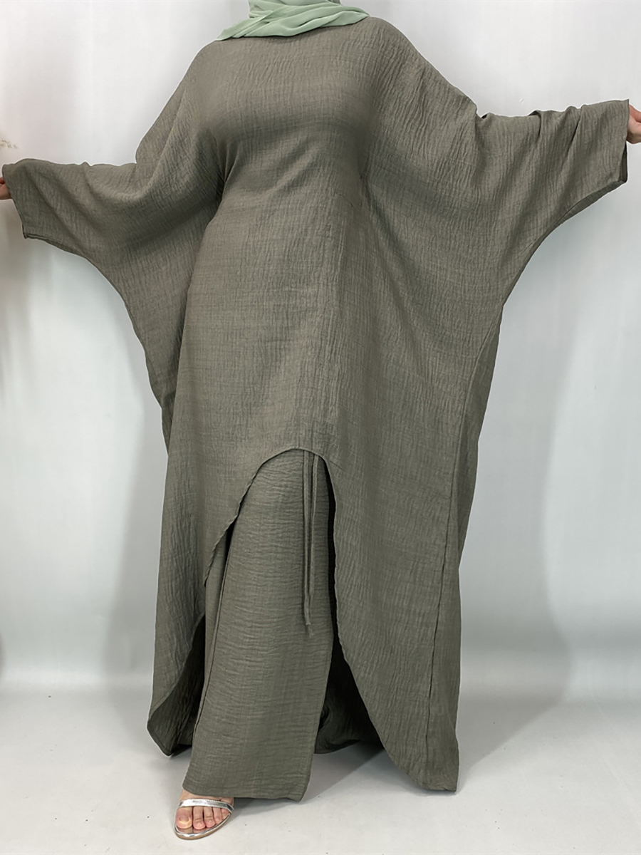 Ensemble Abaya Dubaï 2 pièces, haut et pantalon, pour femmes musulmanes, tenue modeste pour le Ramadan, robe Kaftan, vêtements islamiques pour femme musulmane